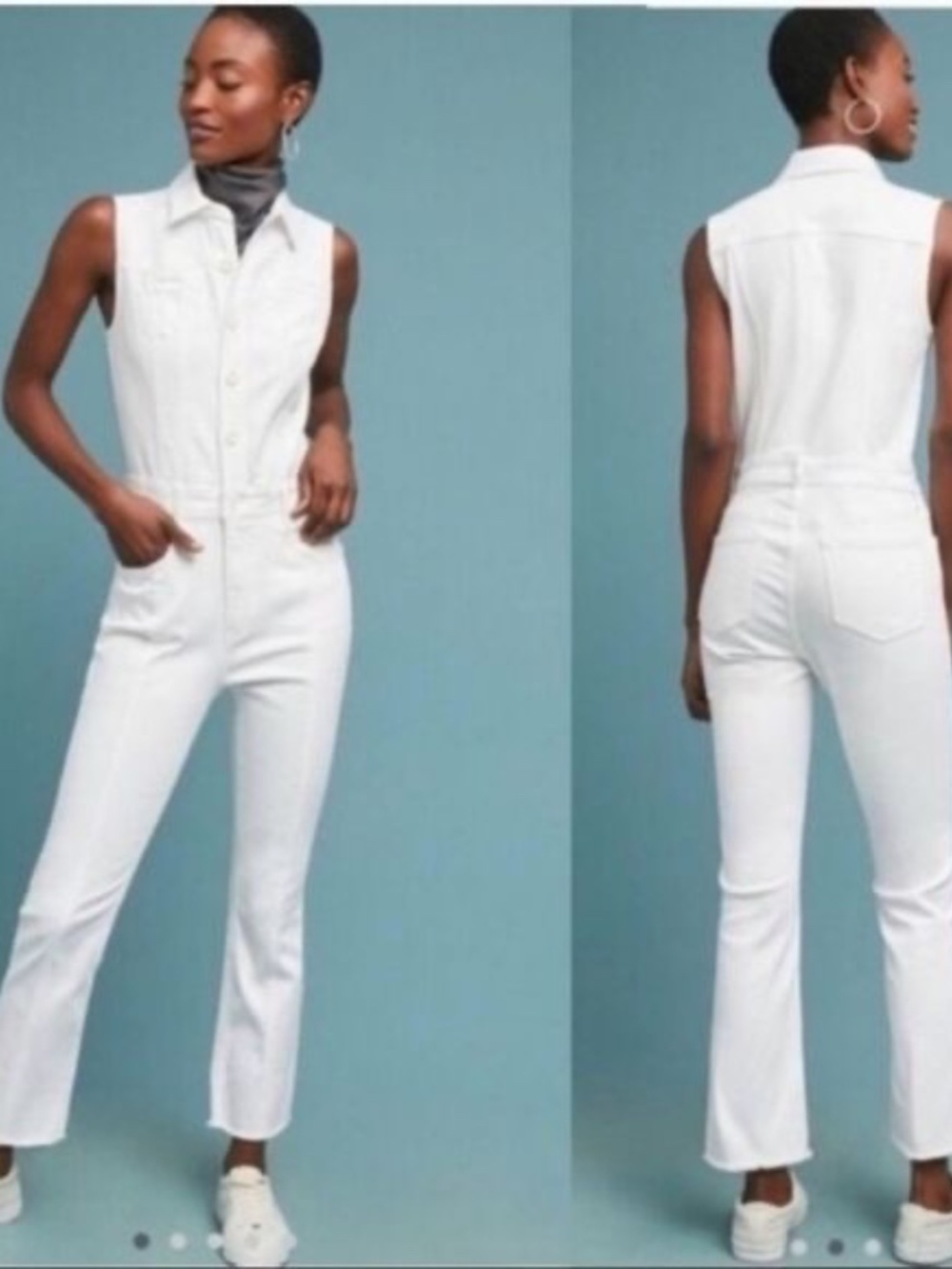 Anthropologie Pilcro and the Letterpress White Denim Jumpsuit Size 8